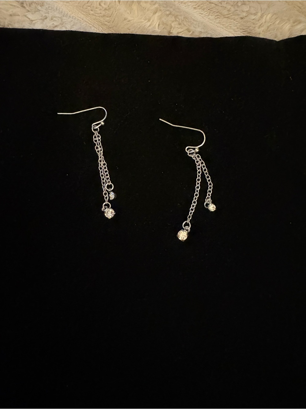Silver Dangle Chain Earrings with Cubic Zirconia Accent
